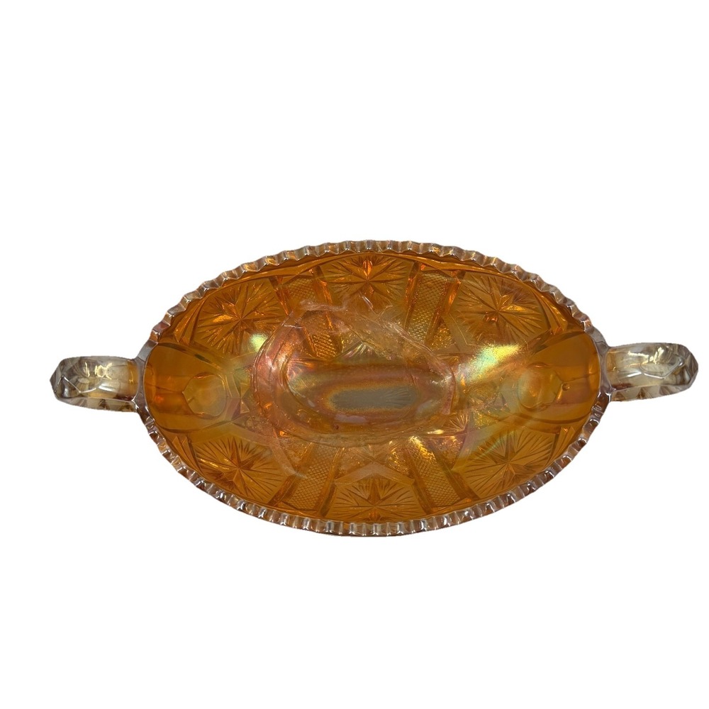Vtg Star & File Imperial MARIGOLD CARNIVAL GLASS 2 Handled Footed Bowl Dish - Picture 4 of 7